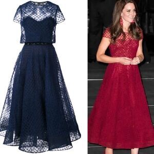New MARCHESA NOTTE Tulle Layered Navy Blue Dress